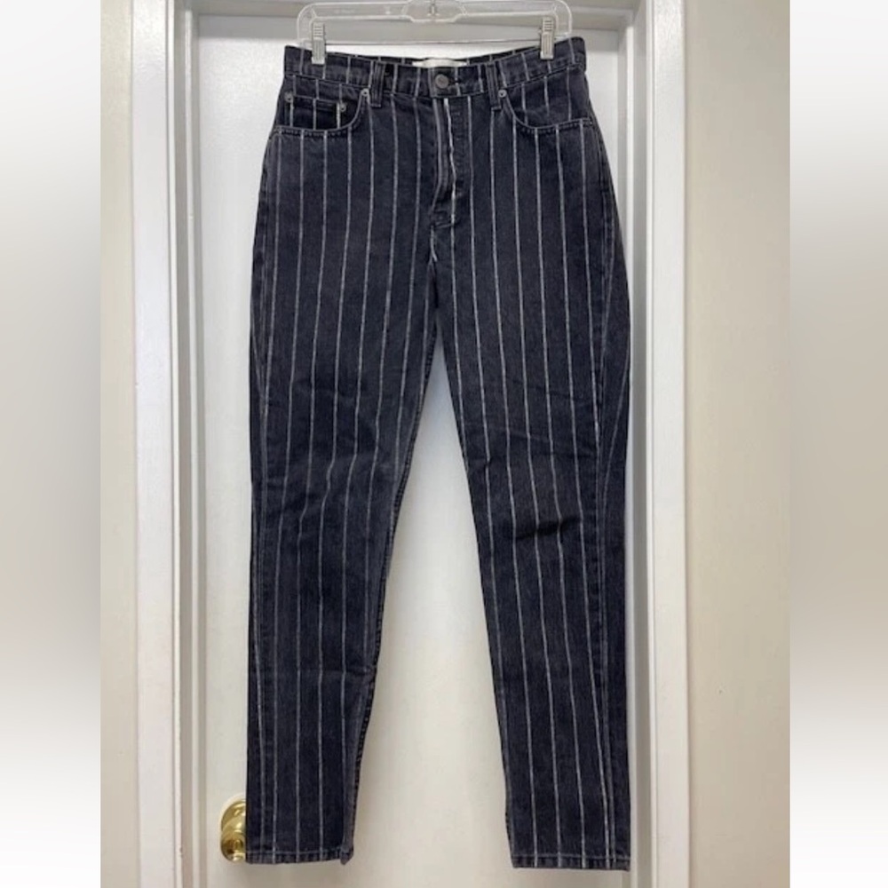 Reformation Black and White Striped Straight Leg Jeans